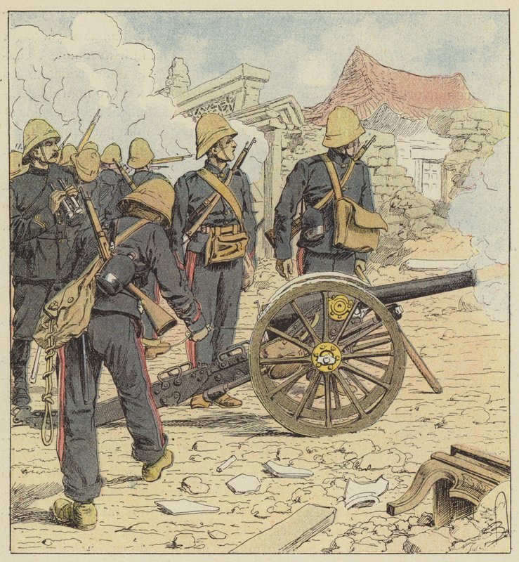 Den franske brannen på døren til Choum-Tsche-Men av after Louis Charles Bombled