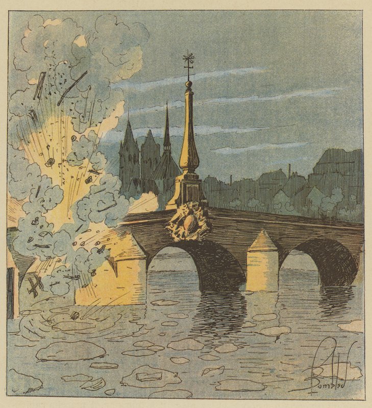 Prøysserne sprenger gangbroen til Blois-broen for å unnslippe vår forfølgelse. av after Louis Charles Bombled