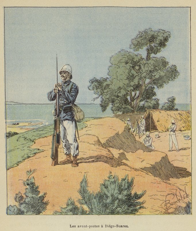 Utposter i Diego-Suarez av after Louis Charles Bombled