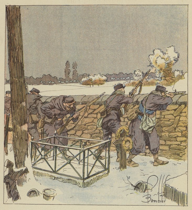 Francs-tireurs i Paris forsvarer kirkegården i Montsort av after Louis Charles Bombled