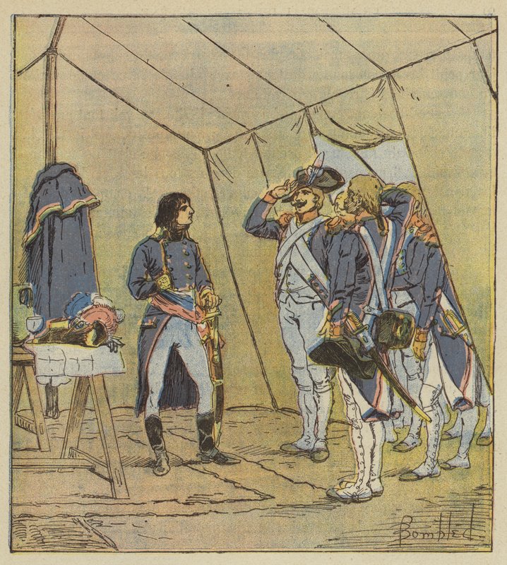 De gamle soldatene fra den italienske hæren navngir Bonaparte-korporal etter Lodi av after Louis Charles Bombled