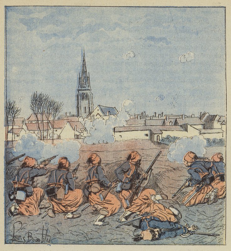 Zouavene angriper Beaune-la-Rolande av after Louis Charles Bombled