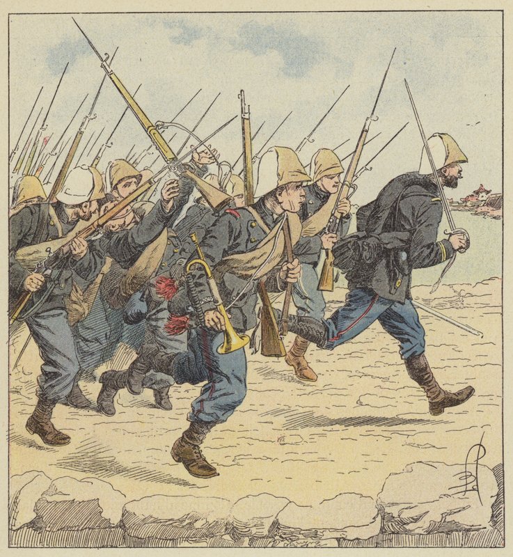 Marineinfanteri på Tien-Tsin motorvei av after Louis Charles Bombled