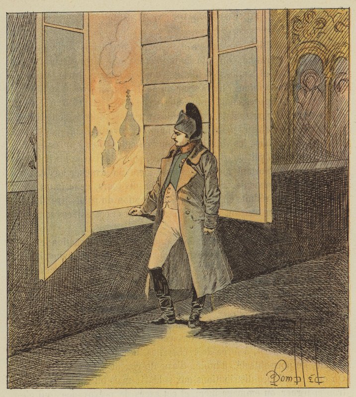 Napoleon tenker på lincendie av Moskva av after Louis Charles Bombled