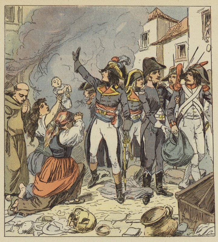 Napoleon stopper plyndringen av Roma av after Louis Charles Bombled