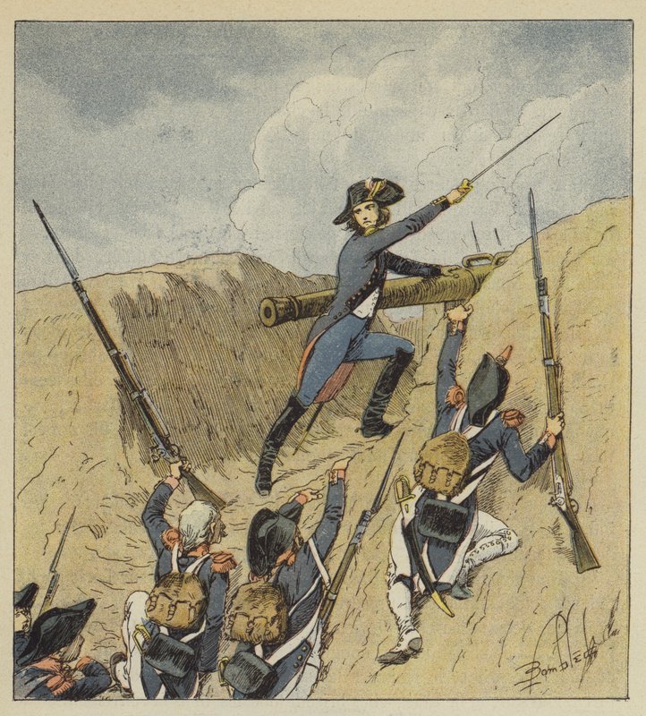 Napoleon hopper så vidt ut av barndommen og hans første skritt skinner av ren herlighet av after Louis Charles Bombled