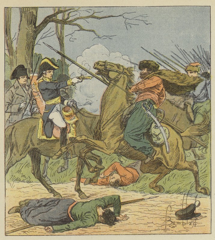 Napoleon overrasket Brienne av kosakkene av after Louis Charles Bombled