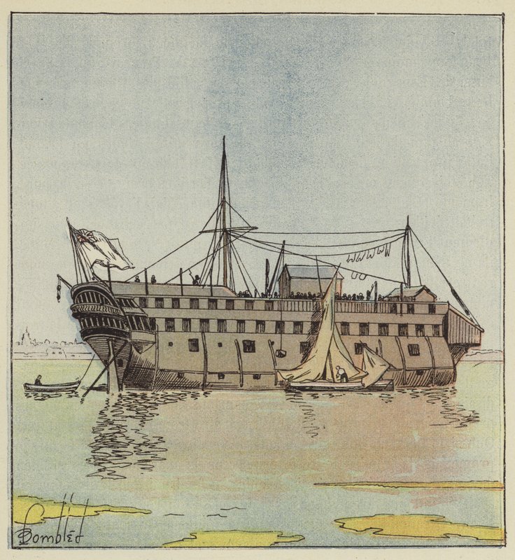 Engelsk pongtong i havnen i Portsmouth av after Louis Charles Bombled