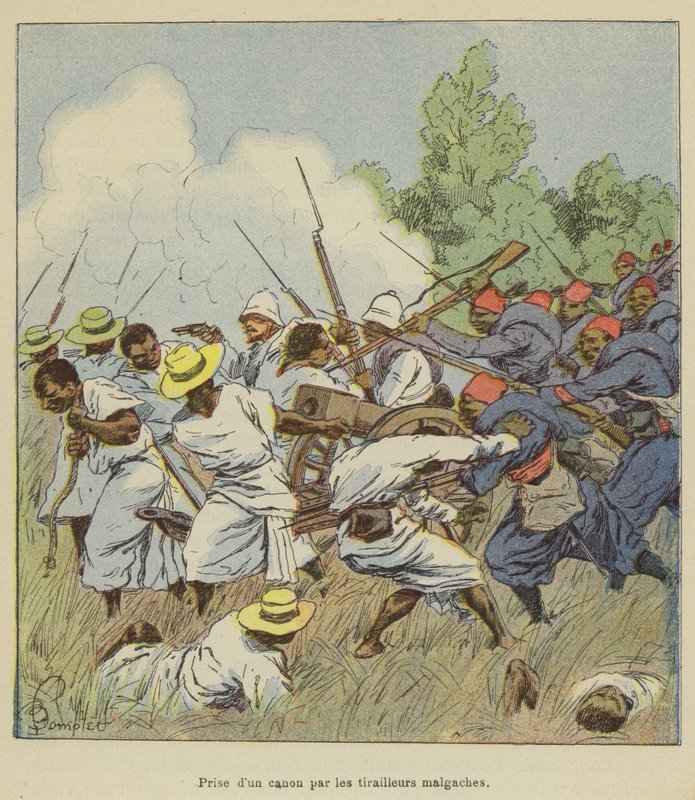 Fangst av en kanon av de malagasiske trefningene av after Louis Charles Bombled