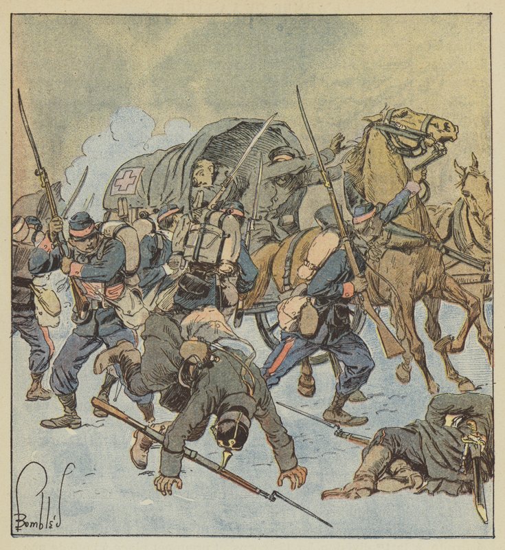 Fangst av en prøyssisk ambulanse av et selskap den 43. mars av after Louis Charles Bombled