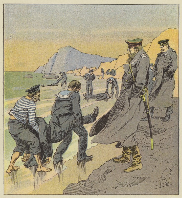 Berging av lik av Petropawlosk-seilere av after Louis Charles Bombled