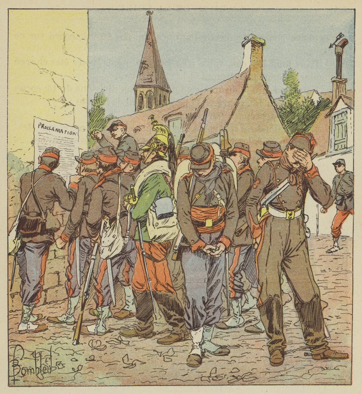 Soldater fra Army of the Loire leser saken om kapitulasjonen til Metz av after Louis Charles Bombled