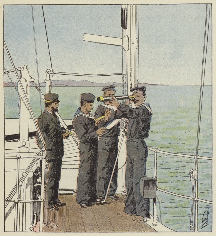 Japanske utkikksposter ser på Port-Arthur-flåten av after Louis Charles Bombled