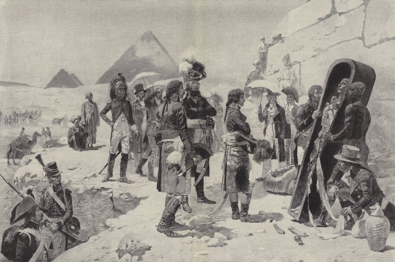 Napoleon før pyramidene vurderer mumien til en farao av after Maurice Henri Orange