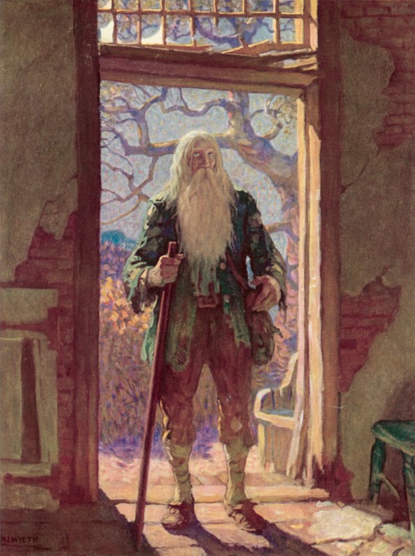 Illustrasjon for Rip Van Winkle av after Newell Convers Wyeth