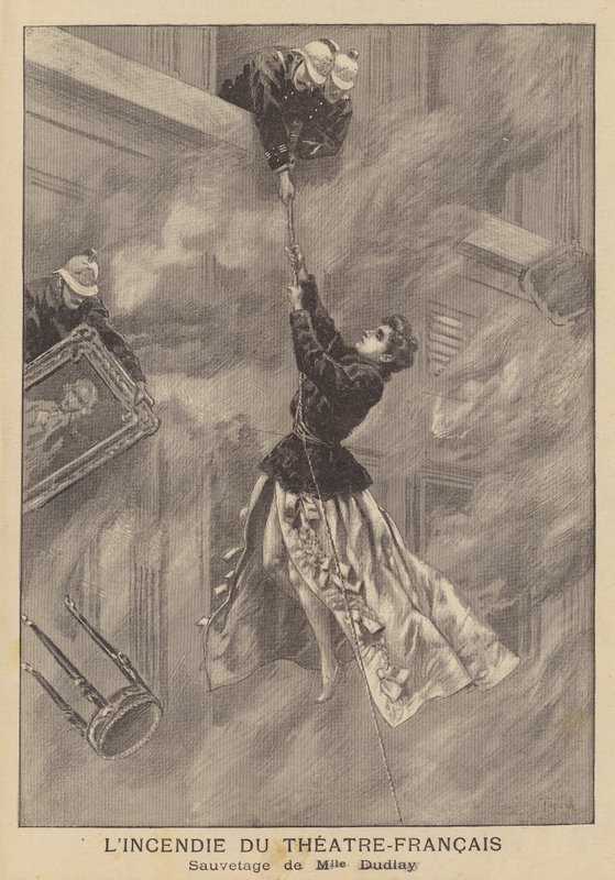 Brann på Theatre-Francais, Paris av after Oswaldo Tofani
