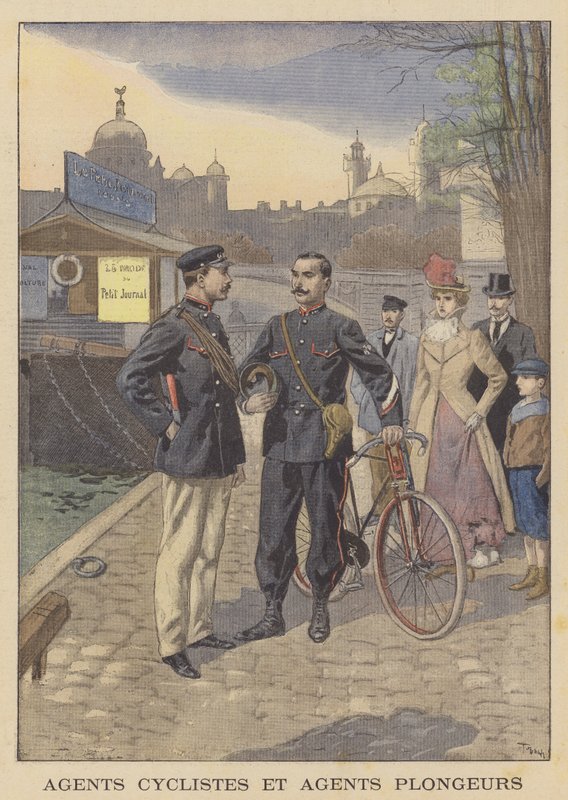 Politisyklist og elvepolitimann, Paris av after Oswaldo Tofani