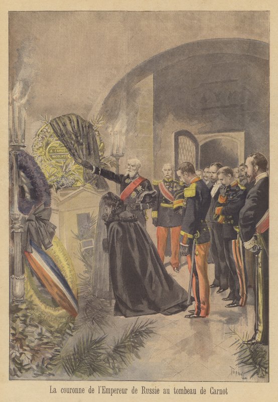 Krans fra tsar Nicholas II av Russland plassert på graven til president Carnot i Frankrike av after Oswaldo Tofani