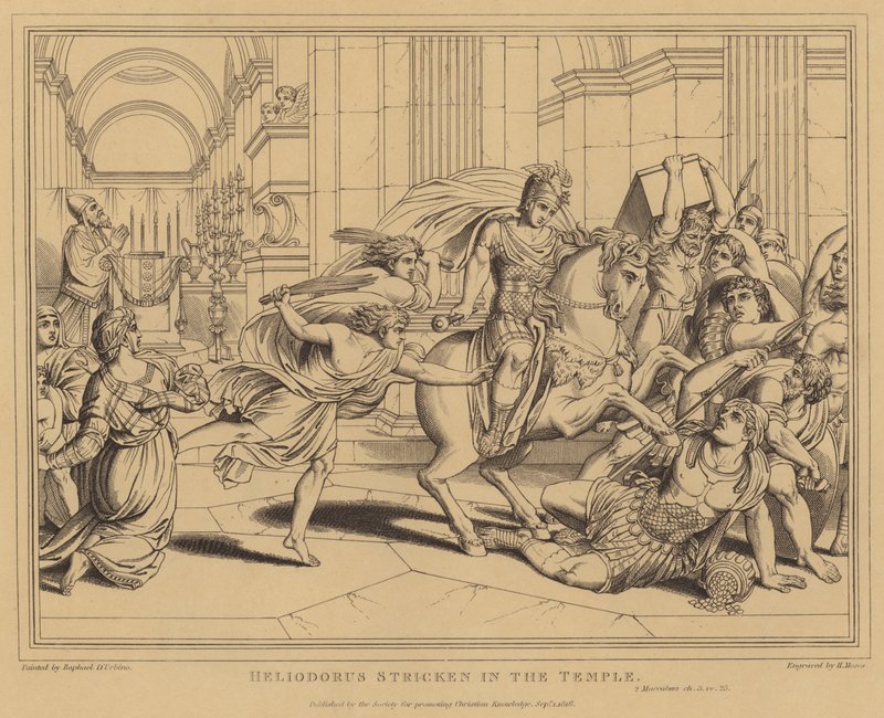 Heliodorus rammet i tempelet, 2 makkabeere av after Raphael