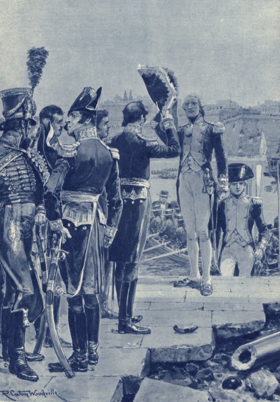 Malta, etter en beleiring på to år, overga franskmennene øya til britene i 1800 av after Richard Caton II Woodville