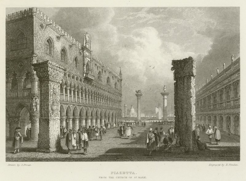 Piazzetta, fra kirken St Mark av Samuel (after) Prout