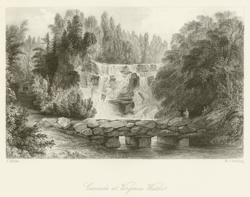 Cascade ved Virginia Water av after Thomas Allom