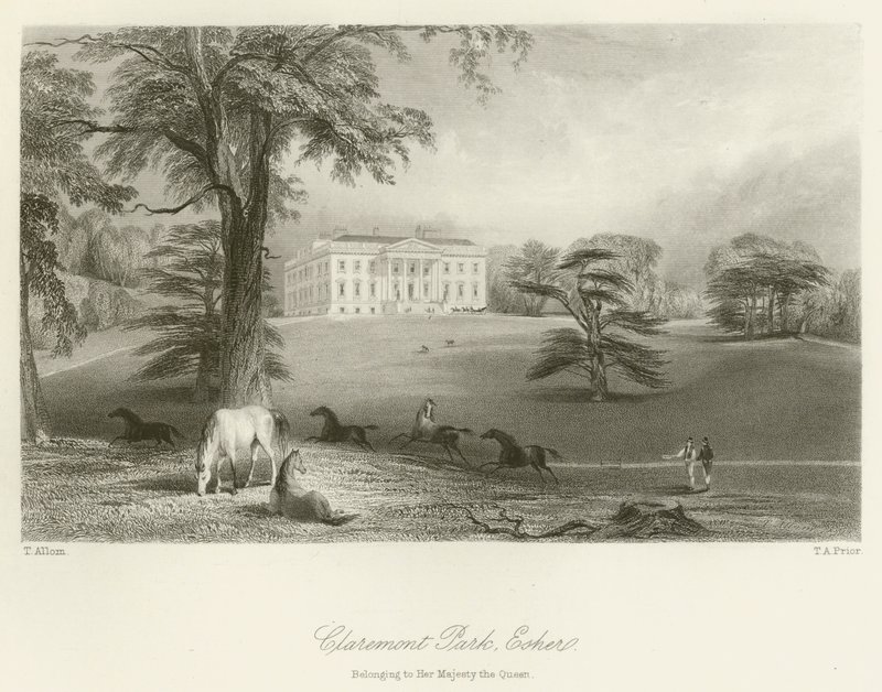 Claremont Park, Esher, tilhørende Hennes Majestet Dronningen av after Thomas Allom