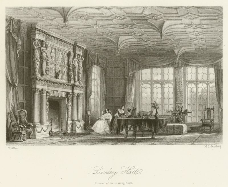 Loseley Hall, interiøret i salongen av after Thomas Allom