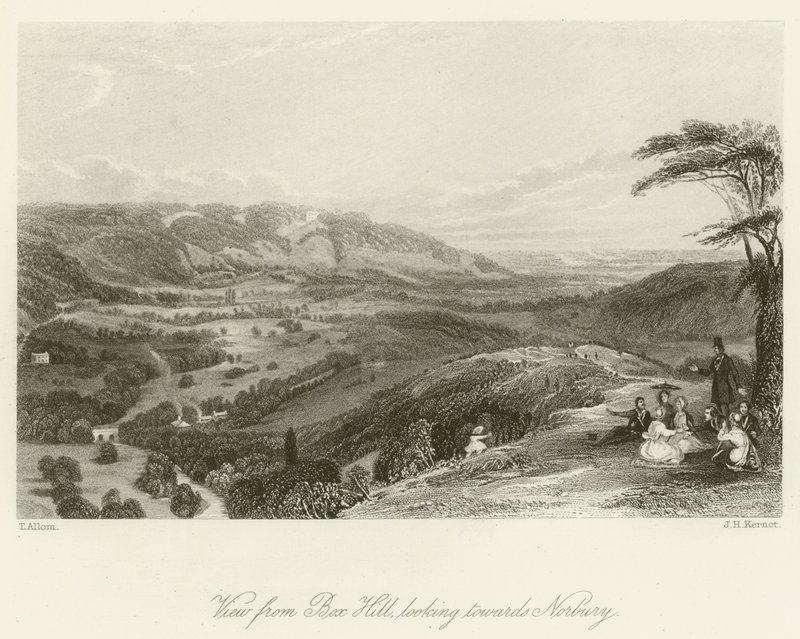 Utsikt fra Box Hill, mot Norbury av after Thomas Allom