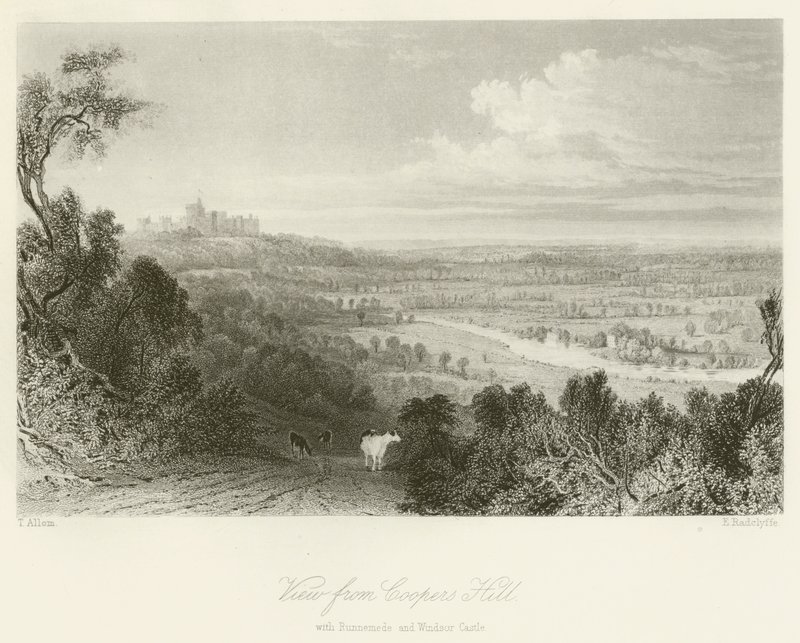 Utsikt fra Coopers Hill, med Runnemede og Windsor Castle av after Thomas Allom