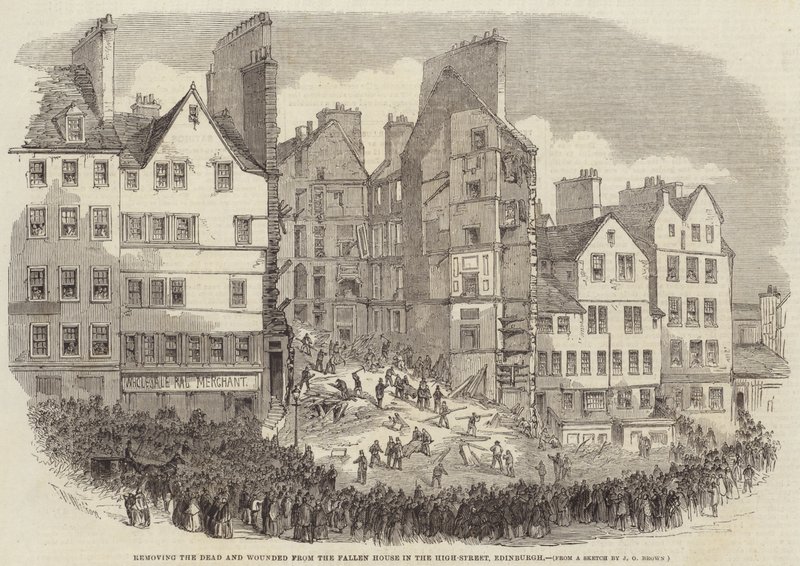 Fjerning av døde og sårede fra Fallen House i High-Street, Edinburgh av after Thomas Harrington Wilson
