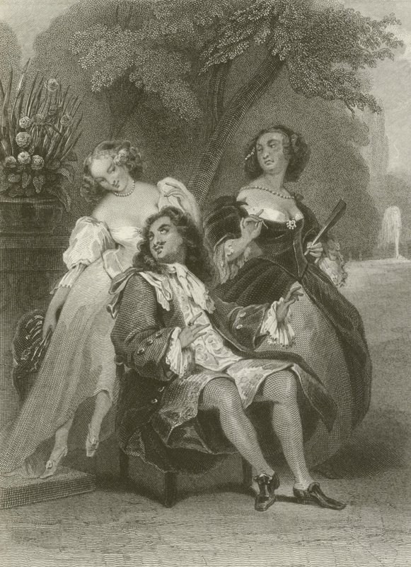 Den middelaldrende mannen og hans to elskerinner av after Tony Johannot