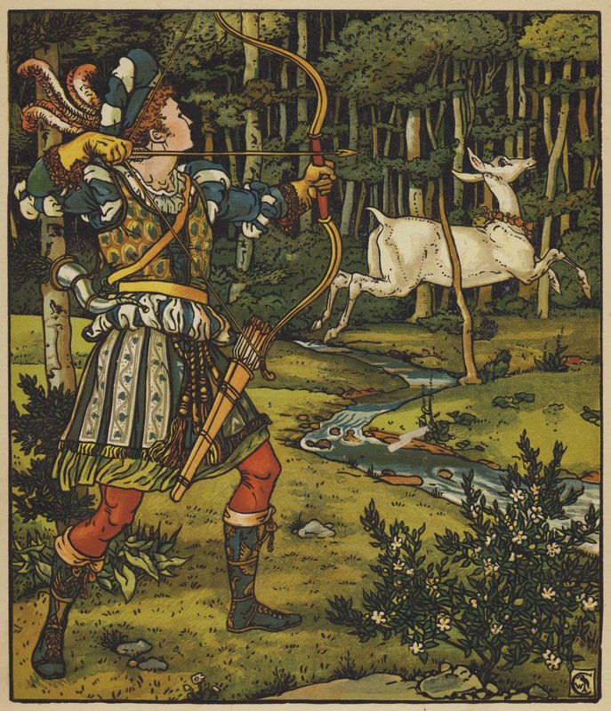 Prins Guerrier forfølger Hind in the Wood av after Walter Crane
