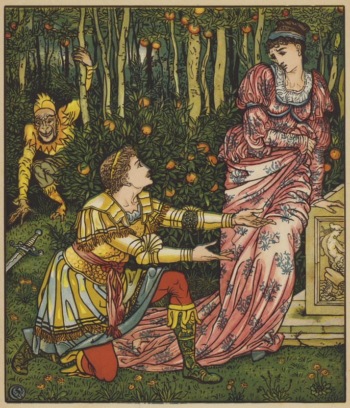 Kongen lar sverdet falle av after Walter Crane