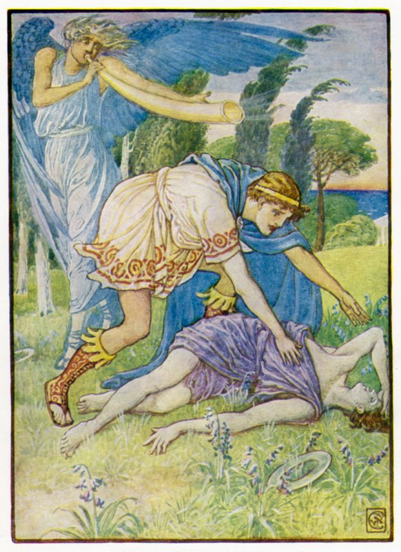 Vindguden sendte et vindkast fra sør av after Walter Crane