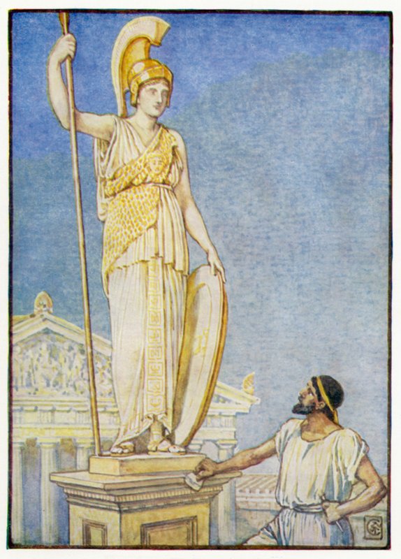 Gudinnens figur var kolossal av after Walter Crane
