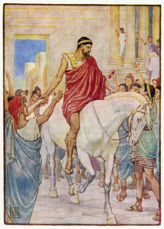 Folkemengden hilste ham med høye rop av after Walter Crane