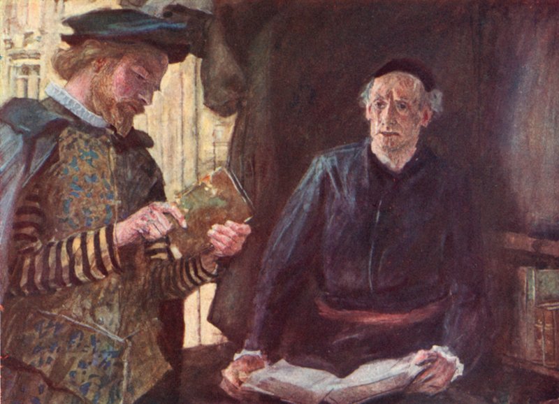 Shakespeare kjøper en bok fra en bokstall i St Pauls Churchyard, London av after William Hatherell