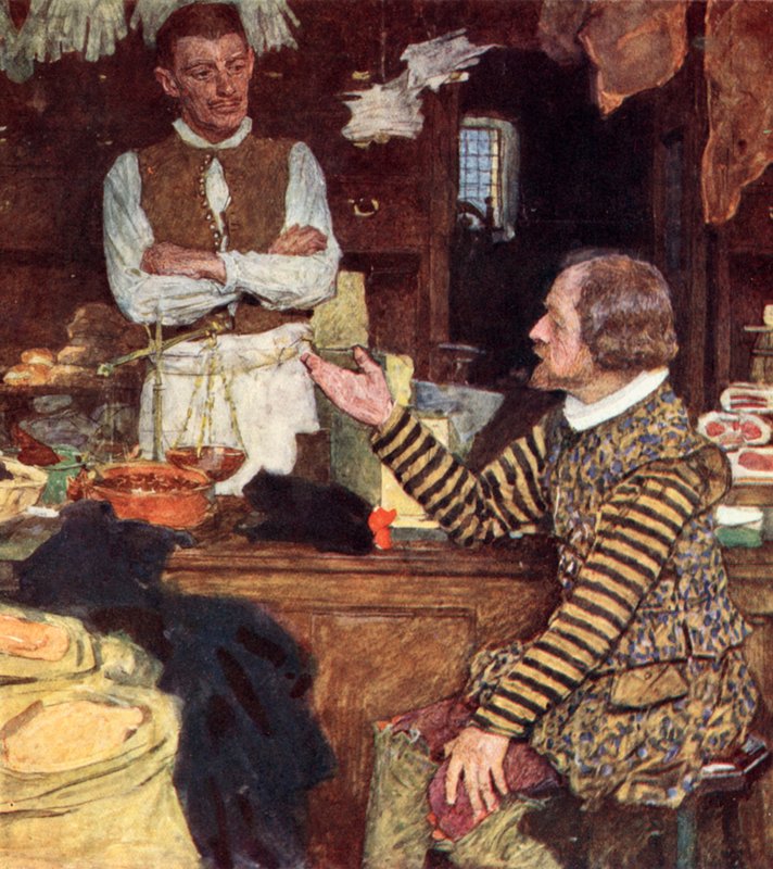 Shakespeare ringer en dagligvarebutikk i Bucklersbury for en prat med John Sadler, en lærling fra Stratford av after William Hatherell