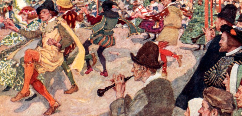 Shakespeare ser på en Morris-dans på Maypole i Cornhill, London av after William Hatherell