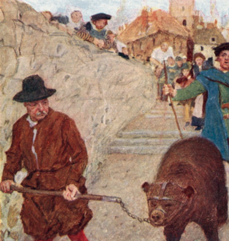 Shakespeare ser på en bjørn på vei til bjørnehagen ved Bankside av after William Hatherell