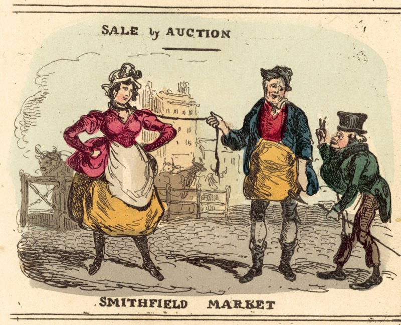 Pen jente, til salgs på auksjon på Smithfield Market av after William Heath