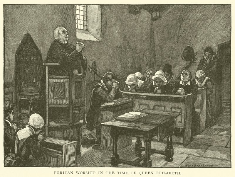 Puritansk tilbedelse på dronning Elizabeths tid av after William Henry Margetson