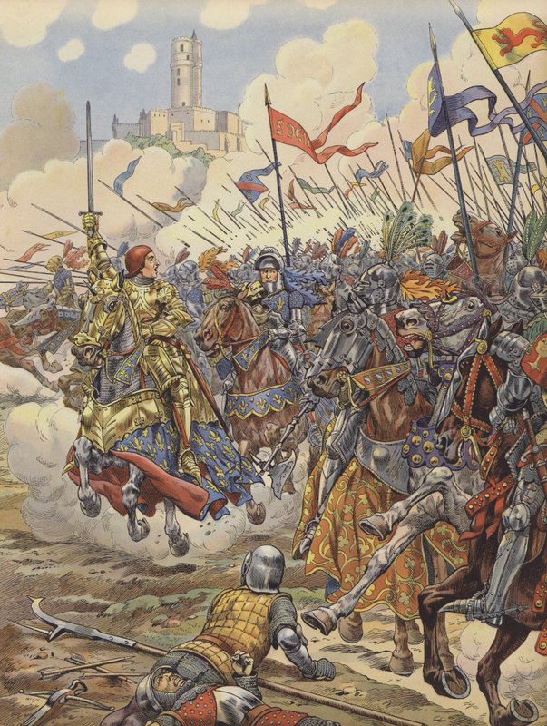 Louis XI av Frankrike ledet hæren sin inn i slaget ved Montlhery av pseudonym for Onfray de Breville Jacques Job