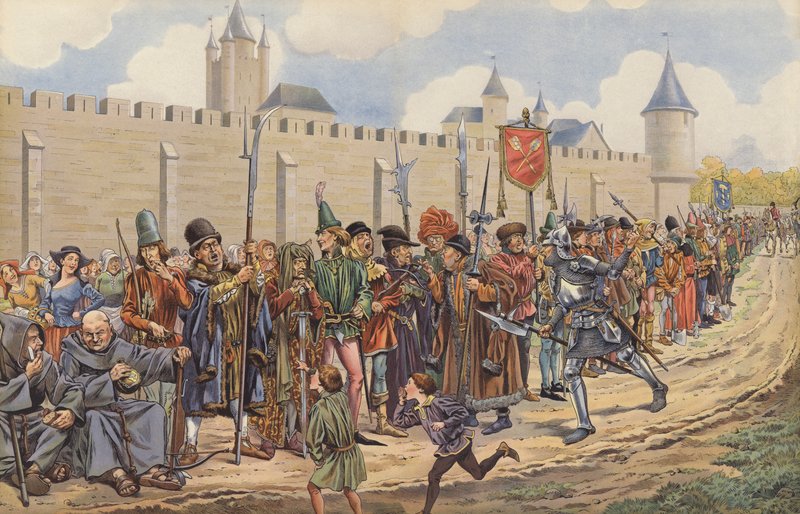 Louis XI reiste en hær fra innbyggerne i Paris (farge litho) av pseudonym for Onfray de Breville Jacques Job