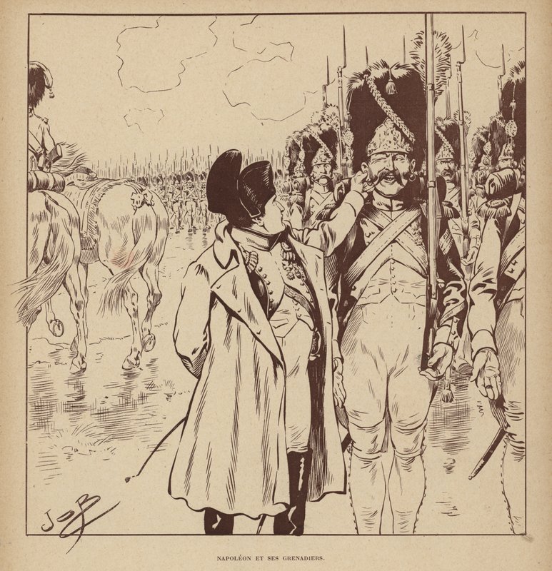 Napoleon og hans grenaderer (litho) av pseudonym for Onfray de Breville Jacques Job