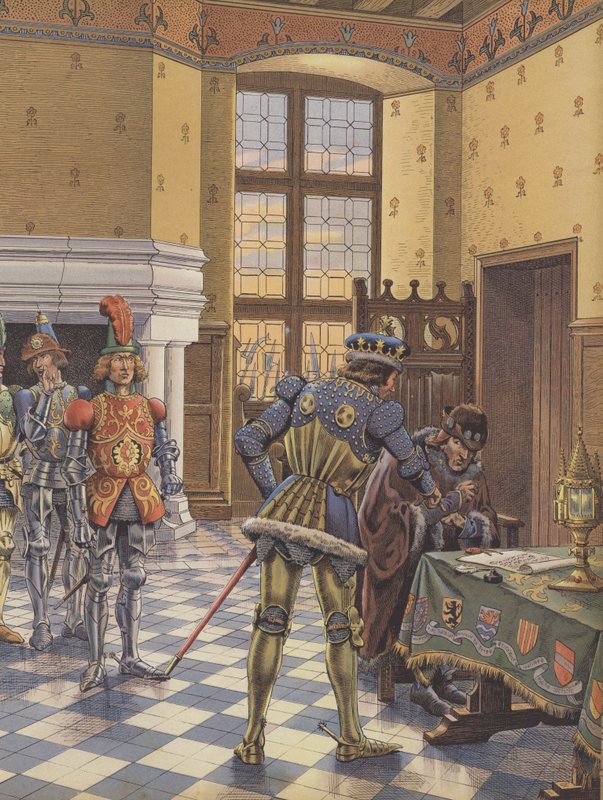 Karl den dristige, hertugen av Burgund, legger en traktat foran kong Ludvig XI og krever at han signerer den av pseudonym for Onfray de Breville Job