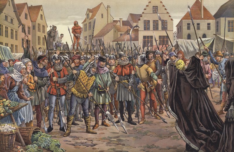 Mary, hertuginne av Burgund, bønnfalt folket i Gent om livet til to av hennes fars rådmenn som hadde vært i korrespondanse med kong Louis XI av Frankrike av pseudonym for Onfray de Breville Job