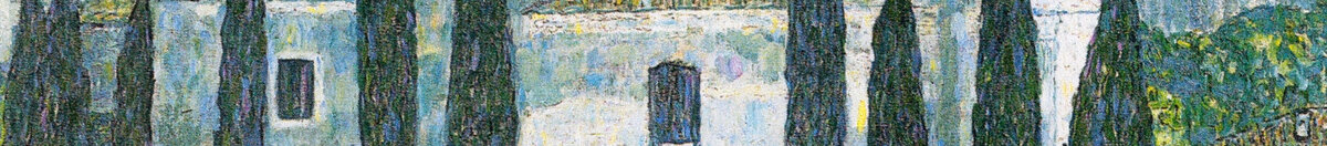 Kirke i Cassone (Gustav Klimt), Detail: Kirchenfassade mit Zypressen