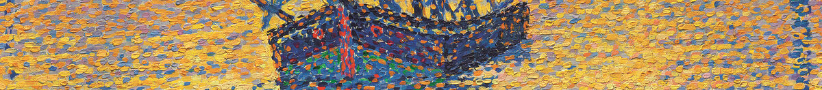 Havnen ved solnedgang, opus 236 (Paul Signac), Detail: Bootsrumpf mit Figuren